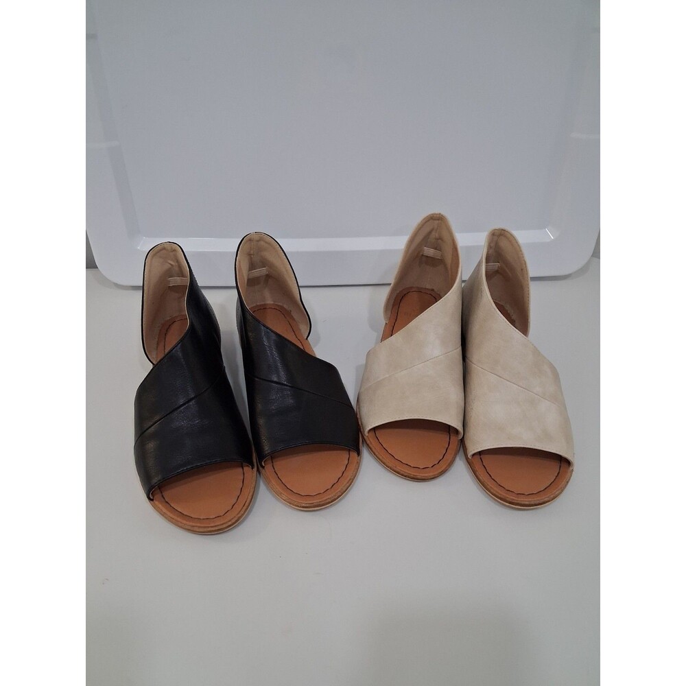 Beast Fashion Women's Lotus Slip On Open Toe Side Cut Out Sandals Sz7 (2 Pair)